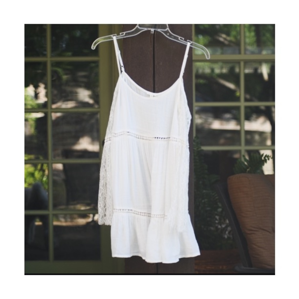 En Créme Lace White Dress with Bell Sleeves